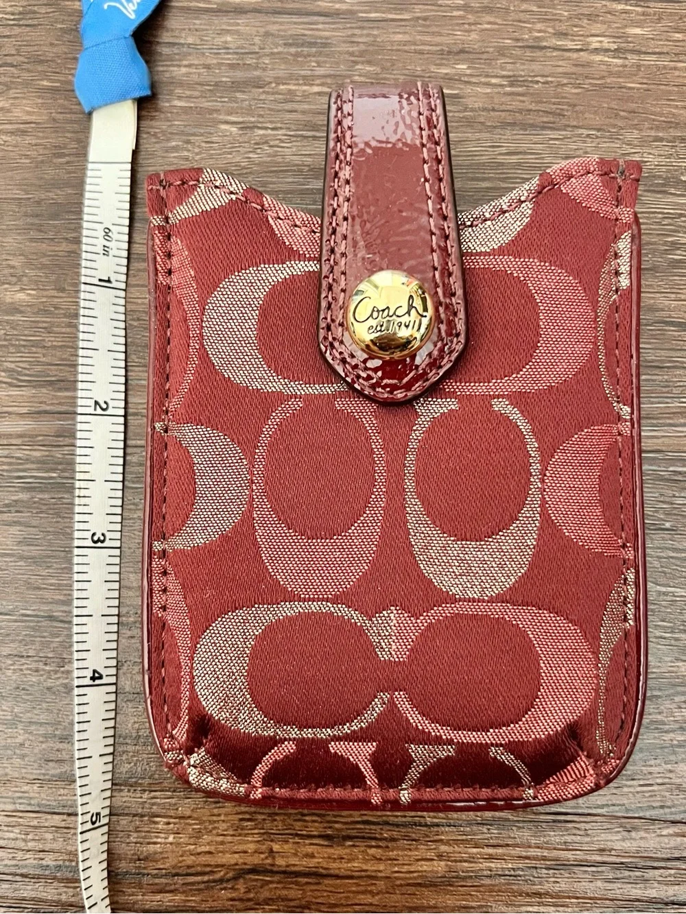 Coach Burgundy Signature Jacquard Phone Sleeve with Snap